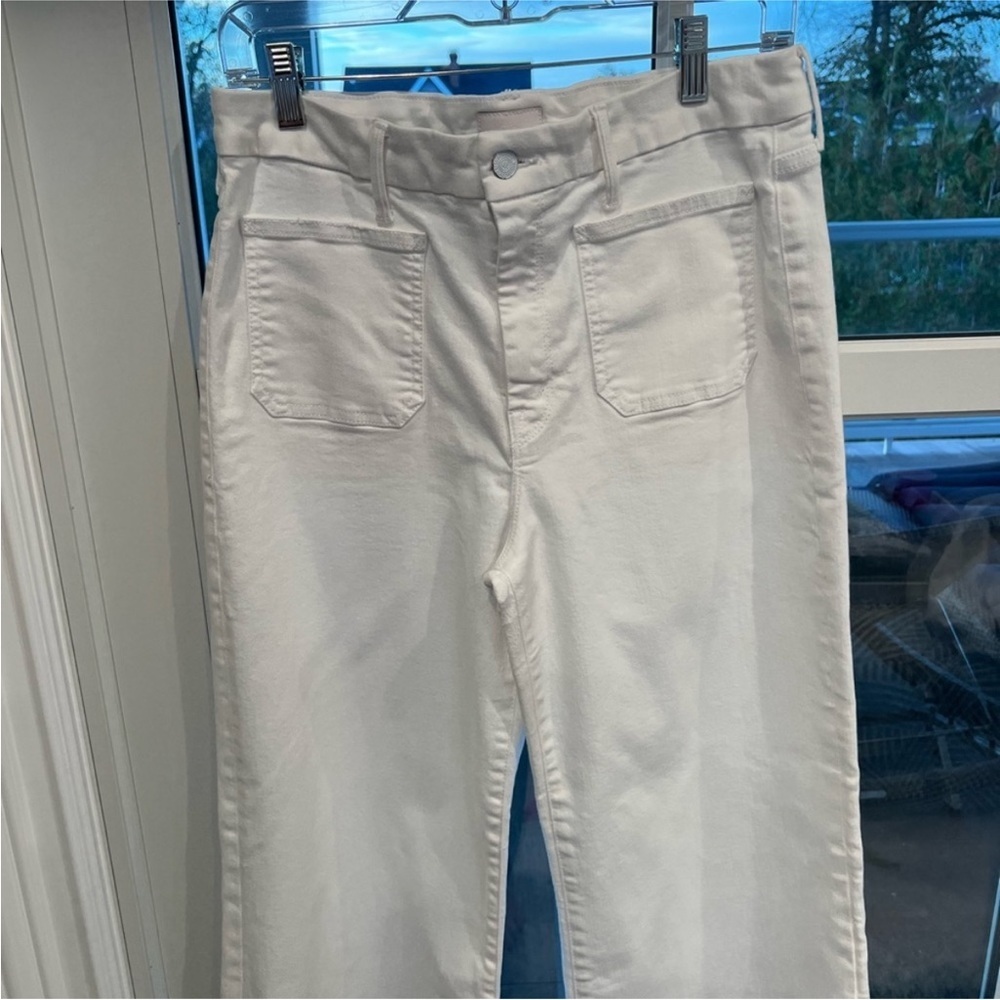 MOTHER Wide Leg Flare Jeans in Cream - Picture 4 of 10